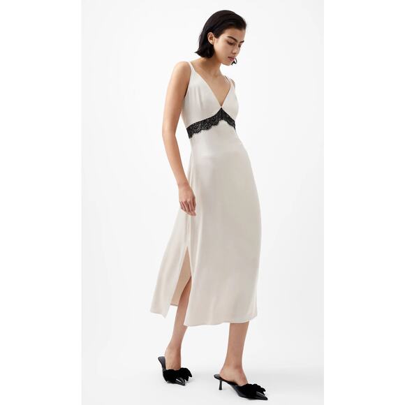 French Connection Ennis Dress Size 8 NWT Satin Lace Midi Cocktail Evening - Picture 1 of 16